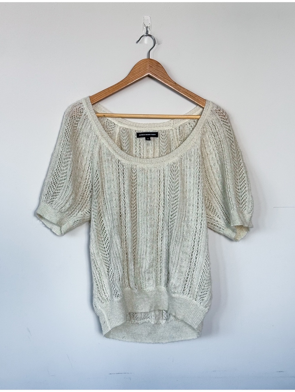 VTG Fall 2008 Express Knit Sparkly Y2K Puff Sleeve Short Sleeve Sweater Top